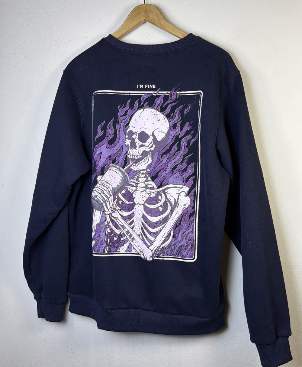 Otto I'm Fine SKELETON Sweatshirt By Kris Size XL Black whimsigoth gothic